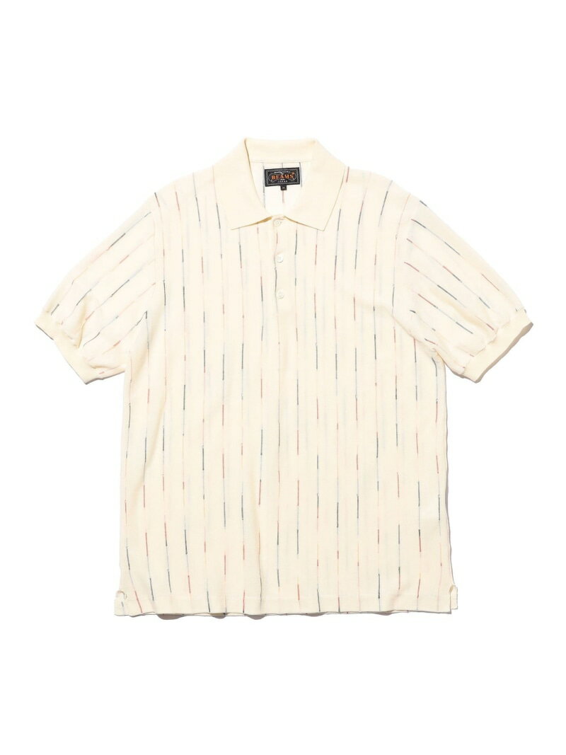 Knit Polo Kasuri Stripe BEAMS PLUS ビームス メン トップス ポロシャツ ホワイト【送料無料】[Rakuten Fashion]