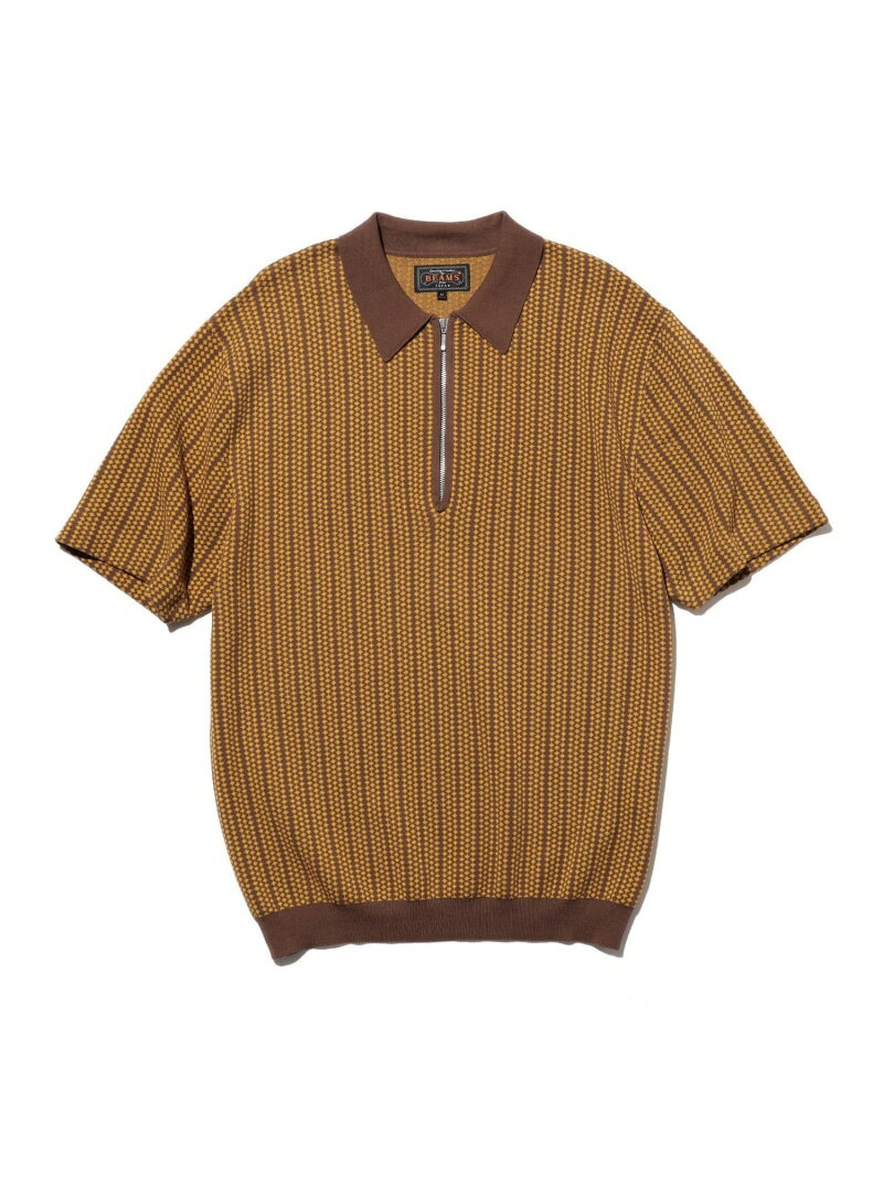 Half Zip Knit Polo BEAMS PLUS ビームス メン トップス ポロシャツ ネイビー ブラウン【送料無料】[Rakuten Fashion]