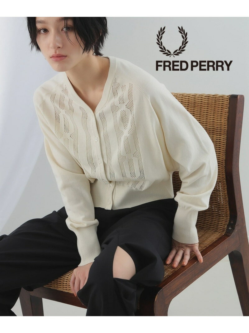 【SALE／30 OFF】FRED PERRY Ray BEAMS / 別注 Open Knit Cardigan Ray BEAMS ビームス ウイメン トップス カーディガン ホワイト【RBA_E】【送料無料】 Rakuten Fashion