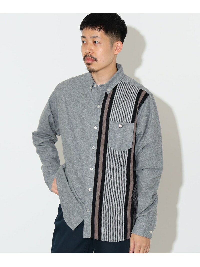 【SALE／30%OFF】【1/23新規値下げ】コーヒー刺繍 ニット 切り替え ネルシャツ BEAMS HEART MEN ビームス ハート トップス シャツ・ブラウス ネイビー ベージュ【RBA_E】【送料無料】[Rakuten Fashion]のサムネイル