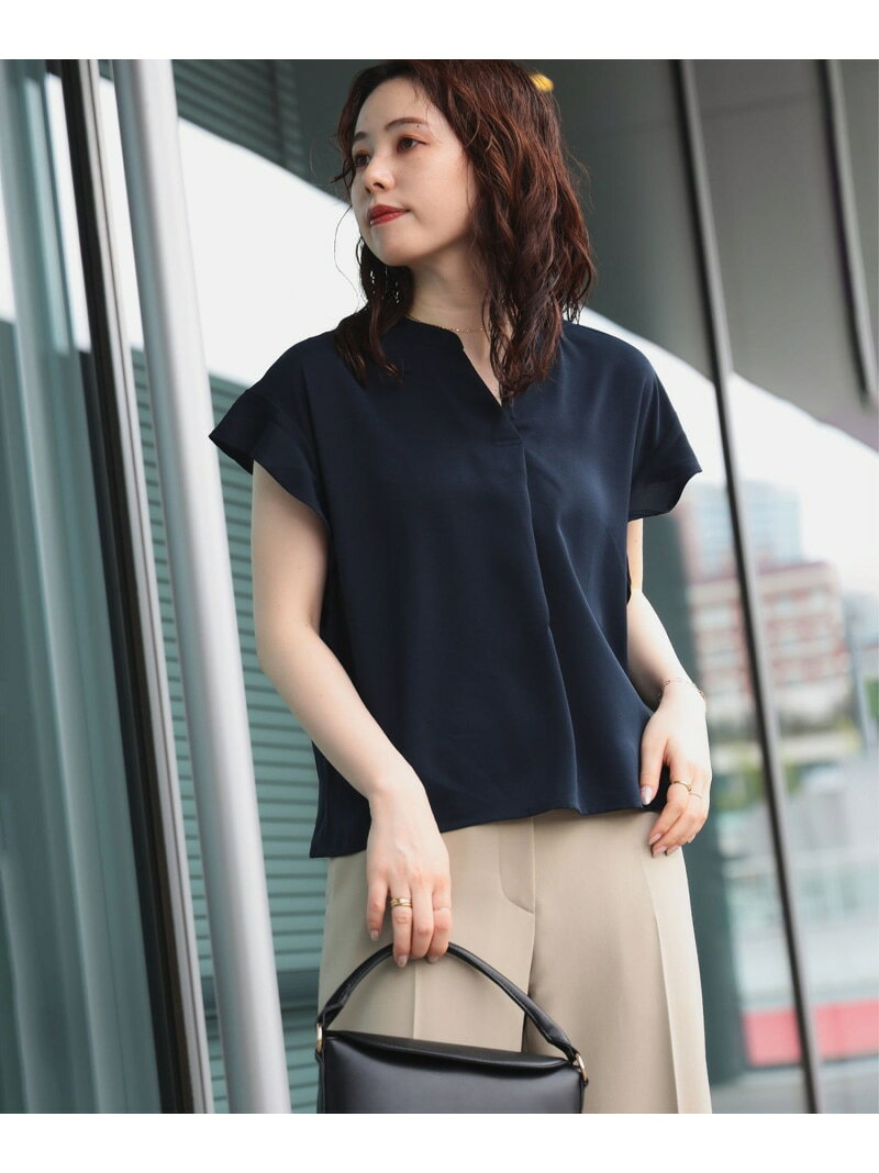 【SALE／20%OFF】【洗濯機洗い可】フリル袖 スキッパー プルオーバー 25SS 半袖 ブラウス オンオフ兼用 お仕事 BEAMS HEART WOMEN ビームス ハート トップス シャツ・ブラウス ホワイト ネイビー ブルー【RBA_E】【送料無料】[Rakuten Fashion]のサムネイル