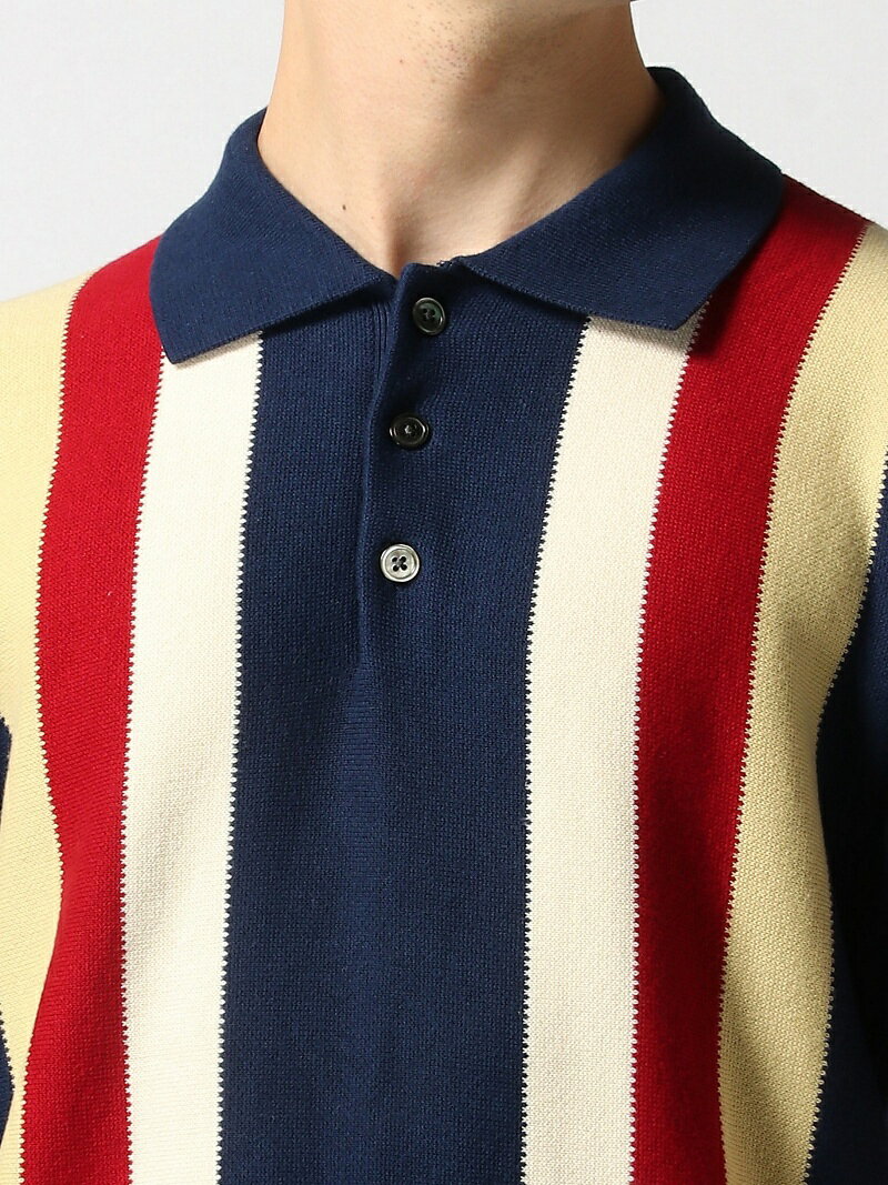 Stripe Cotton Polo Sweater 11-02-0335-048: Navy