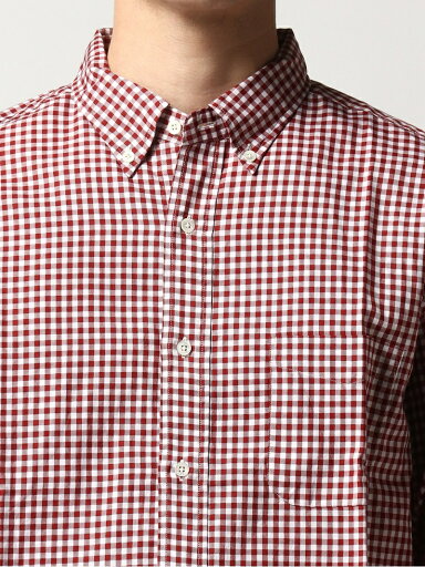 Twill Gingham Buttondown Shirt 11-11-3448-139: Burgundy Twill Gingham Buttondown Shirt 11-11-3448-139: Burgundy