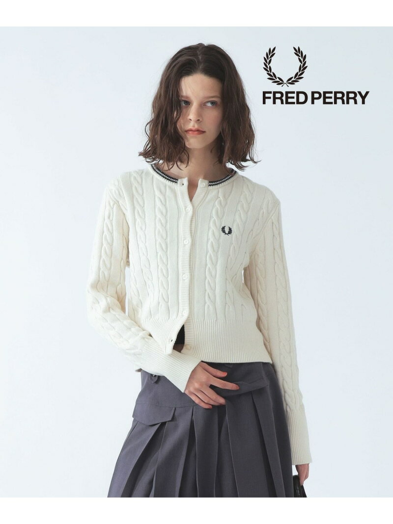 【別注】FRED PERRY / ケーブル ニット カーディガン ＜26AW 寒暖差対策 着回し ＞ Ray BEAMS ビームス ウイメン トップス カーディガン ブラック ネイビー【送料無料】[Rakuten Fashion]