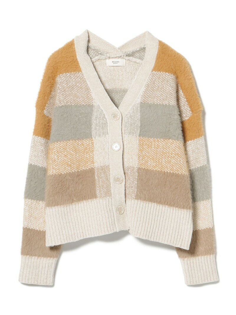 Vネック チェック ボタン カーディガン 25AW 秋 レディース ニット 長袖 一枚で主役級 BEAMS HEART WOMEN ビームス ハート トップス カーディガン ブラック ホワイト【送料無料】[Rakuten Fashion]のサムネイル