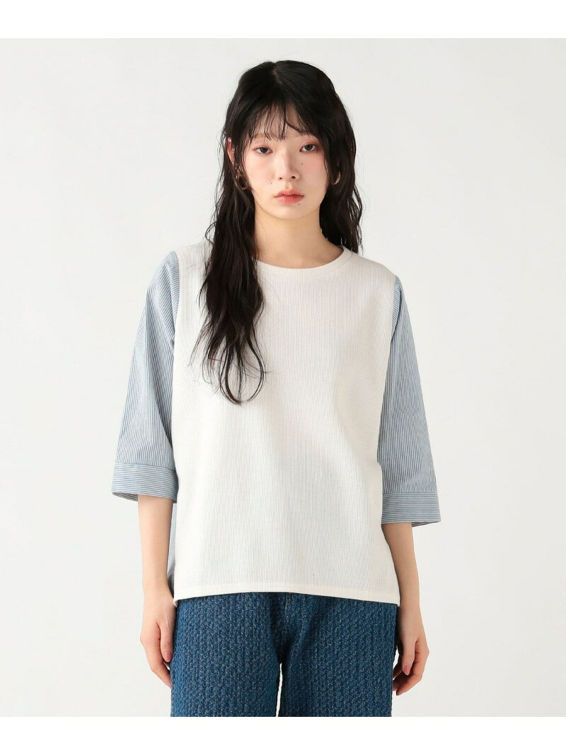 Rakuten - ワッフル * ストライプ プルオーバー 26SS ウォッシャブル BEAMS HEART WOMEN ビームス ハート トップス カットソー・Tシャツ ブルー ホワイト グレー【送料無料】[Rakuten Fashion]