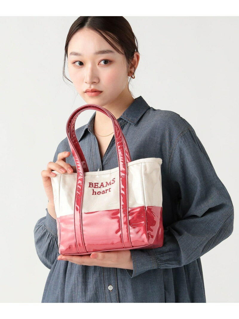キャンバス ビニール トートバッグ BEAMS HEART WOMEN ビームス ハート バッグ トートバッグ ホワイト レッド【送料無料】[Rakuten Fashion]
