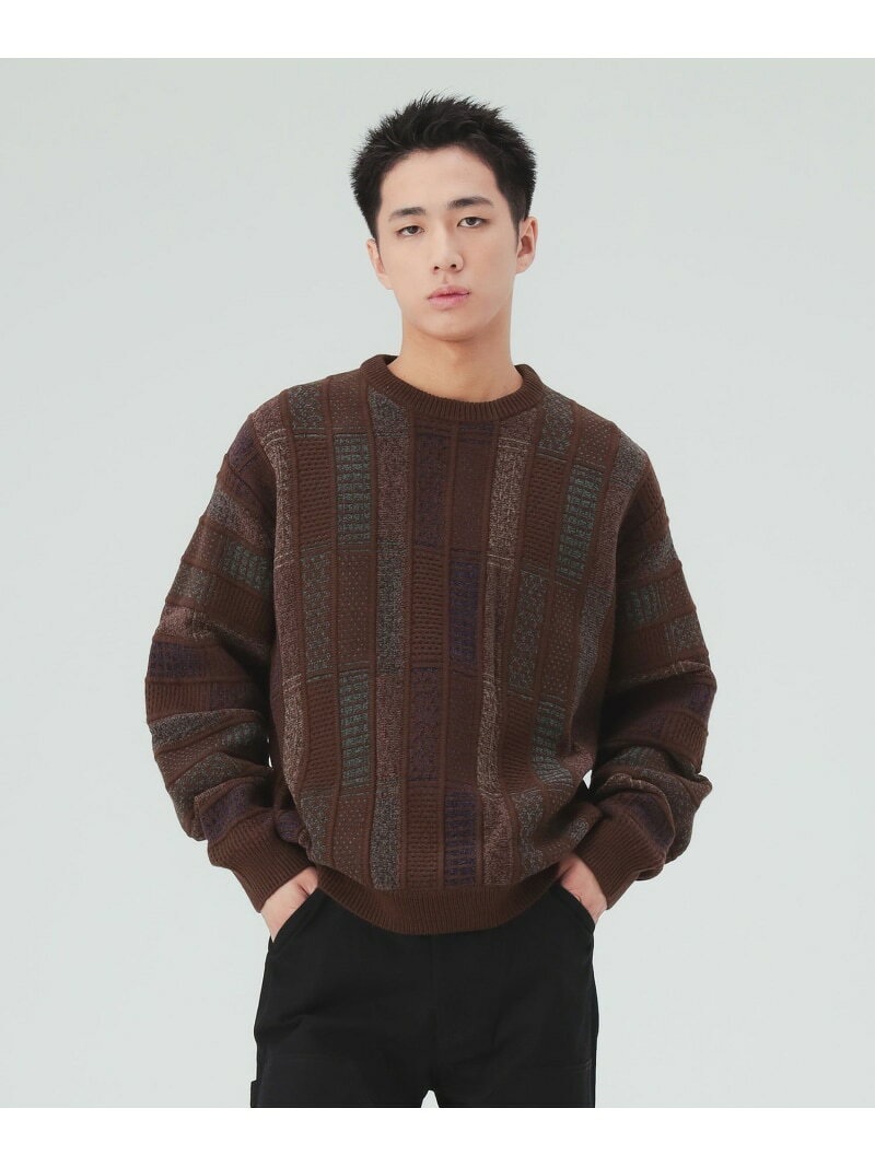 レトロ ジャカード クルーネックニット BEAMS HEART MEN ビームス ハート トップス ニット グレー ネイビー ブラウン【送料無料】[Rakuten Fashion]