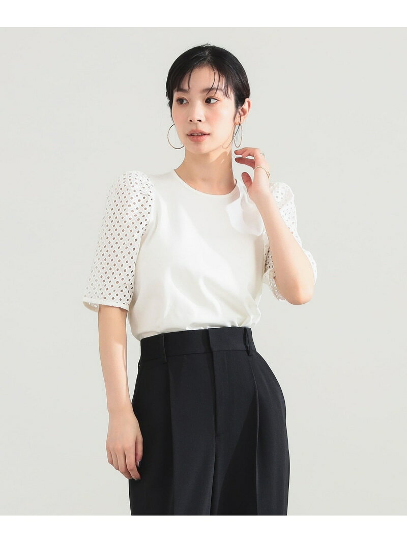 【SALE／40%OFF】刺繍レース スリーブ Tシャツ Demi-Luxe BEAMS デミルクス ビームス トップス カットソー・Tシャツ ホワイト ネイビー【RBA_E】【送料無料】[Rakuten Fashion] beams-10096539 BEAMS/ビームス パッケージ画像