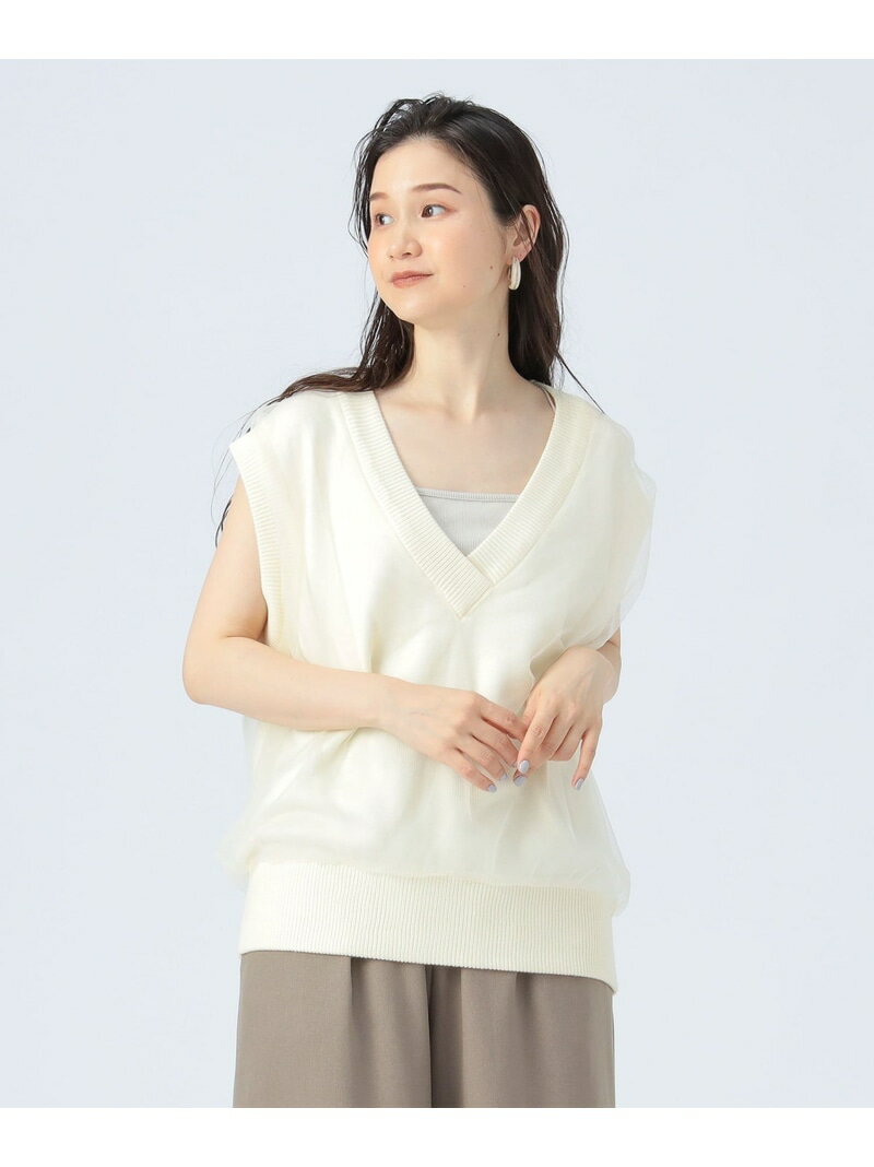 【SALE／50%OFF】チュール レイヤード ベスト BEAMS HEART WOMEN ビームス ハート トップス ベスト・ジレ ホワイト ブラック ブラウン【RBA_E】[Rakuten Fashion]