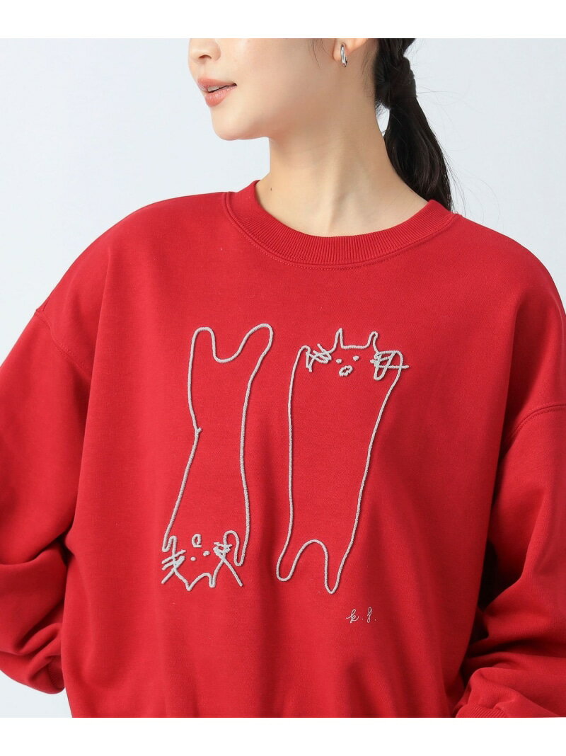 アート ネコ 刺繍 スウェット BEAMS HEART WOMEN ビームス ハート トップス スウェット・トレーナー グ..