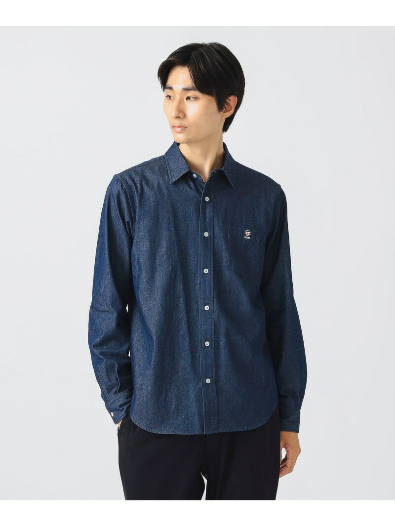 コーヒー刺繍 デニム シャツ BEAMS HEART MEN ビームス ハート トップス シャツ・ブラウス ネイビー ブ..
