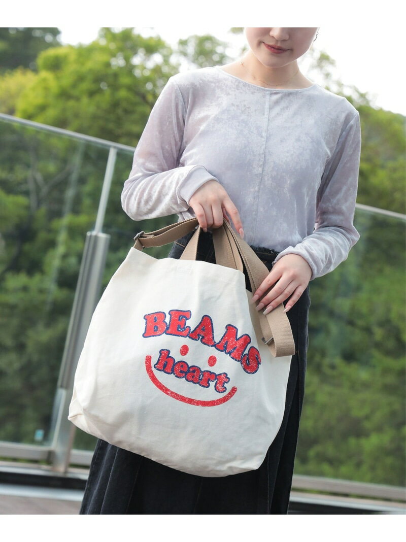 Rakuten - スマイル カスレロゴ バッグ(A4サイズ収納可能) BEAMS HEART WOMEN ビームス ハート バッグ トートバッグ ベージュ グリーン ホワイト[Rakuten Fashion]