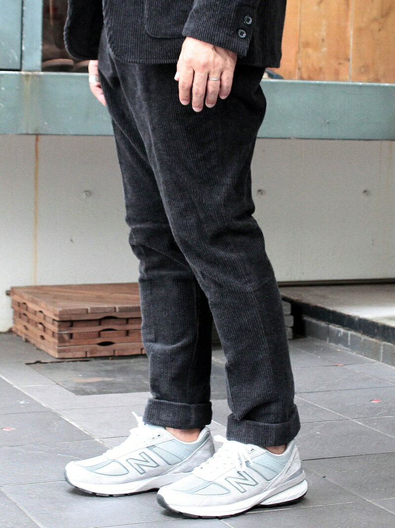 Plain-Front Corduroy Trousers 11-21-1005-424: Charcoal