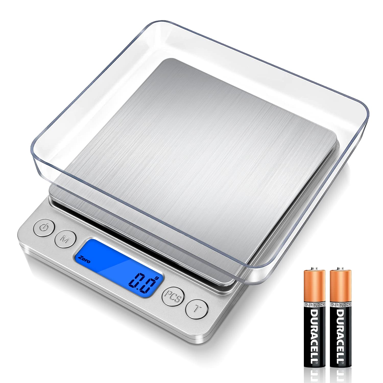 キッチン用品 デジタルスケール キッチンスケール 0.1g単位 電子スケール クッキングスケール 精密電子はかり 計量器 電子天秤 計量可能風袋引き機能 オートオフ機能 多用途超小型 シルバー 長さ12.5cm 横幅10.6cm 高さ1.9cm