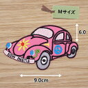 アイロンワッペン ( 花ワーゲン ピンク )(Mサイズ)