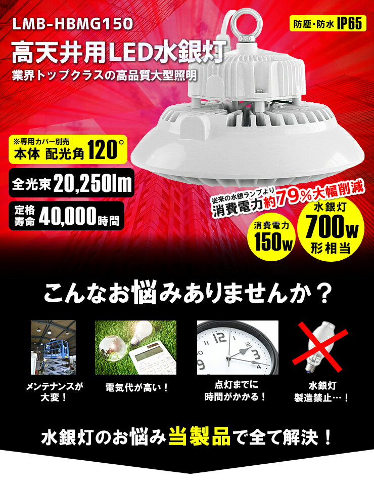 LED水銀灯 700W水銀灯相当 高天井用LED 反射笠 LED照明 屋外対応IP65防塵 防水 角...