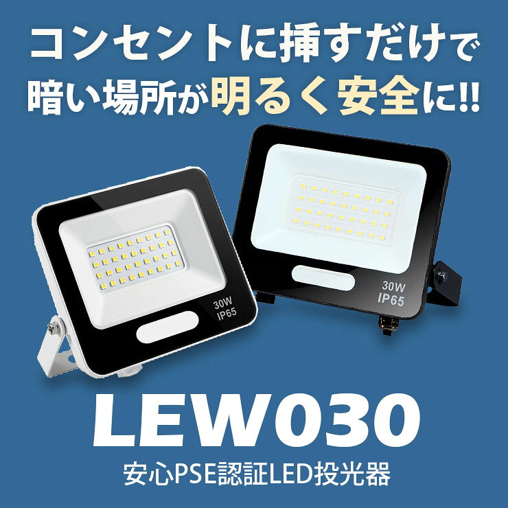 LED投光器 電球色 昼光色 黒 白 30W IP65 屋内 屋外 防塵 耐塵 防水