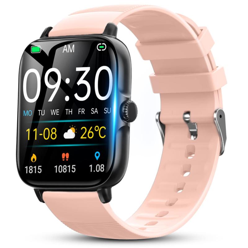 スマートウォッチ Bluetooth通話付き iPhone対応 アンドロイド対応 歩数計 活動量計 Smart Watch レディース 腕時計 (ピンク)