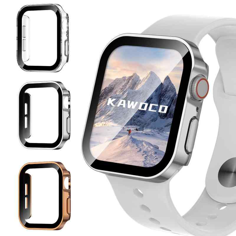 【3枚セット】Kawoco アップルウォッチ 防水 カバー 保護 iWatch 45mm 44mm 41mm 40mm Series8 Series7 SeriesSE SeriesSE2 Series6 Series5 Series4 直角エッデザイン apple watch 用 ケース