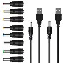 TJK USBケーブル セット 8 in (1*2) DC電源ケーブル USB-丸口 変換プラグ付き DC充電コード 5.5x2.5/5.5x2.1mm 扇風機 ナイトライト 目覚まし時計 などに適用 3.5*1.35mm 4.0*1.7mm 4.8*1