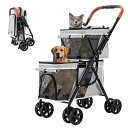 LPOTIUS ペットカート 多頭 上下2段式 ペットバギー ワンタッチ 折りたたみ 犬用ベビーカー コンパクト 収納便利 4輪 前輪360°回転 後輪ブレーキ付き 軽量 犬用カート 小型犬 中型犬 犬猫兼用(4)