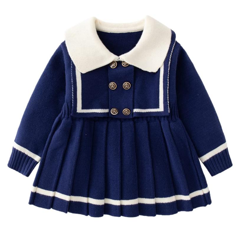 [Reegoo Peter] ベビー服 女の子 キッズ ワンピース ドレス セーター セーラー風 フォーマル 春 秋 冬用 お宮参り 発表会 七五三 赤ちゃん 子供