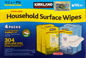 カークランド（コストコ）ハウスホールドワイプス住居用ウェットクリーナーシート お掃除用ウェットシート フレッシュエアー80枚×2パック　レモン72枚×2パック/ KIRKLAND COSTCO