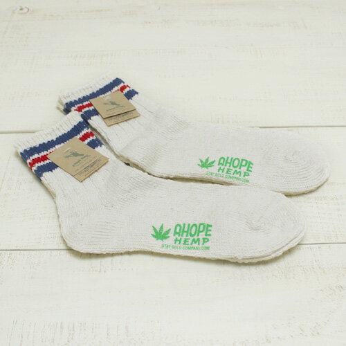 a hope hemp 靴下 メンズ A Hope Hemp 2 Tone Line Mix Socks Quarter / Natural ア ホープ ヘンプ 2トーン ライン ミックス ソックス くるぶし丈 靴下 コットン ヘンプ ナチュラル 生成り ブルー レッド unisex made in Japan 日本製