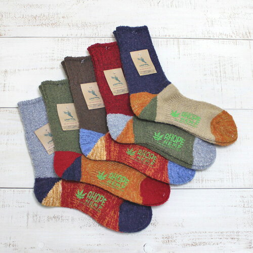 a hope hemp 靴下 メンズ A Hope Hemp Wool Mix Multi Color Block Crew Socks hemp / 5-Col / unisex ア ホープ ヘンプ ウール ミックス マルチ カラー ブロック クルー ソックス 靴下 保温 / 5色 展開 コットン ヘンプ made in Japan 日本製 hope hemp