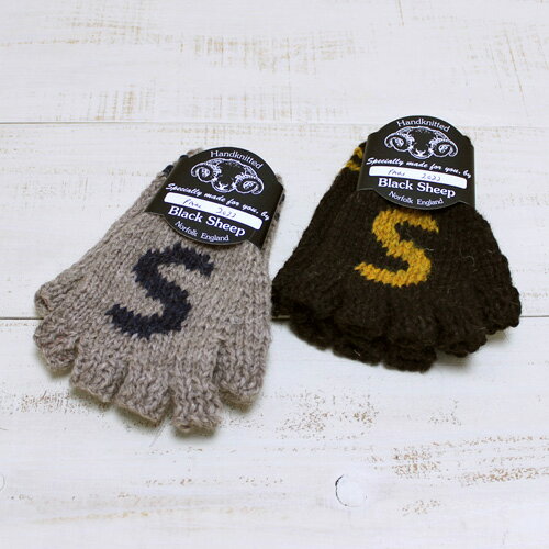 Black Sheep Special Made Fingerless Glove wool handknit Initial S   2-colors ubN V[v ʒ tBK[X O[u E[   nhjbg CjV S   2FWJ made in England p black norfolk