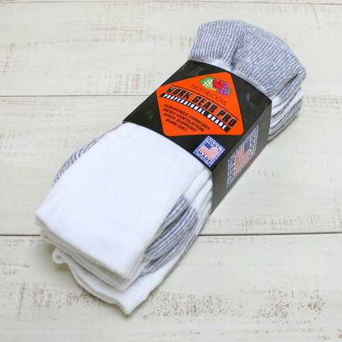 Fruit of The Loom / US Made Work Gear Pro 2 Pairs Socks mens / White Grey / 2016 フルーツ オブ ザ ルーム 2足 パック ワーク ソックス 靴下 クルー丈 ドライ 中厚手 ホワイト グレー / アメリカ製 basic standard deadstock