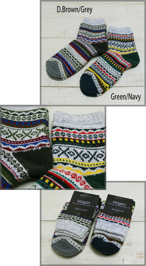 Magon Jaquard Socks / quarter fair isle 2-Colors onesize �ޥ��� ���㥬���� ���å��� / ����֤��� �ե��������� ������ ���� 2��Ÿ�� / ��󥵥��� ��˥��å��� ������ made in Portugal magon factory
