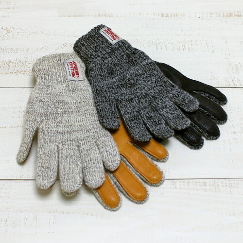 Newberry Knitting Rag Wool Glove / fleece lined knit leather deerskin unisex Oatmeal / Charcoal / mix ニューベリー ニッティング ラグ ウール グローブ / ボア裏地 鹿革 ミックス ニット 手袋 オートミール チャコール 米国製