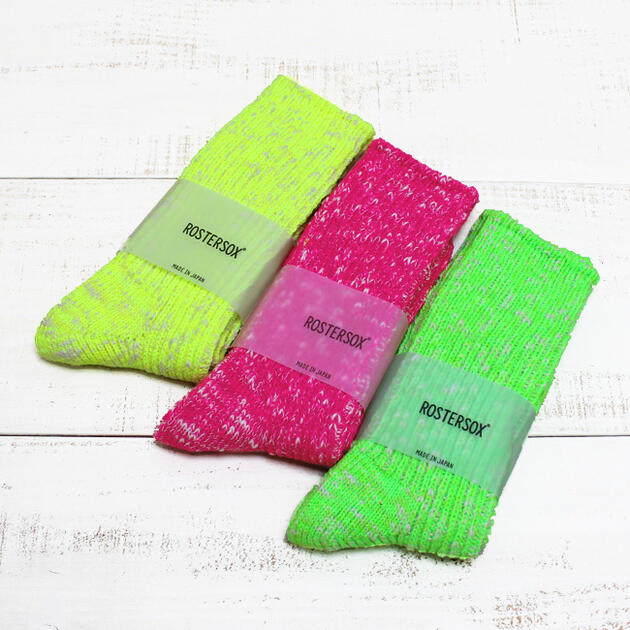 Rakuten - Rostersox Big Slub 60 Rib Socks / 3-col neon mix unisex made in japan ロスターソックス スラブ リブ ソックス / 3色展開 スラブ ミックス クルー丈 靴下 ネオンカラー 蛍光 ユニセックス 日本製 rostersox socks
