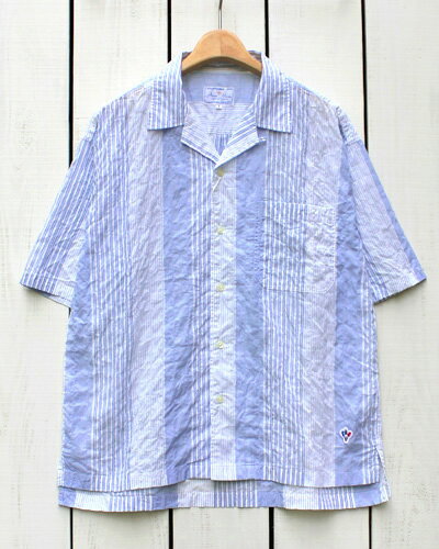 Arvor Maree Special Made Open Collar SS Shirts / relax fit Shirring Stripe Bl / Wh Japan Made アルボー マレー オープン カラー 半袖 シャツ リラックス フィット シャーリング ストライプ ブルー ホワイト 日本製 arvor