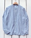 Arvor Maree men Stand Collar LS Shirts cotton indigo chambray Bl Stripe / made in JAPAN A{[ }[ X^hJ[ Vc /  OX[u CfBS Vu[ u[ XgCv { / arvor france