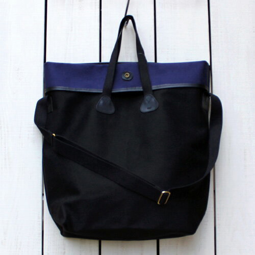 Quality Gunslips Bag 4 Life with Sling / L shoulder tote / Black / navy クオリティ ガンスリップス 2ウェイ バック / ショルダー トート 防水 コットン キレイめ 大きめ ブラック 黒 / 生地裏 ネイビー 英国製 England