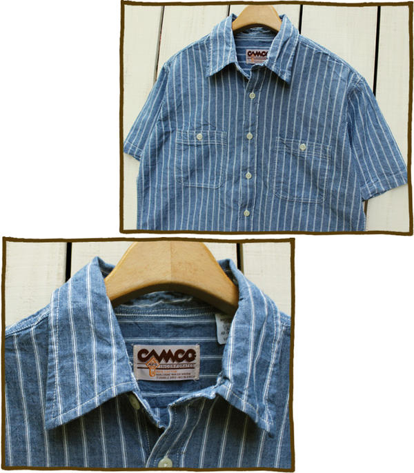 CAMCO Short Sleeve Chambray Work Shirts Blue Railroad Stripe カムコ シャンブレー ワーク シャツ / 半袖 ブルー レイルロード ストライプ camco mfg factory camco カムコ シャンブレー