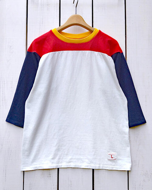 Rakuten - Champion True To Archives 60s 3/4 Sleeve Football T-Shirt White / multi vintage washed チャンピオン 60年代 7分袖 フットボール Tシャツ ホワイト 白 / レッド ネイビー イエロー 切替 ウォッシュ champion 日本製