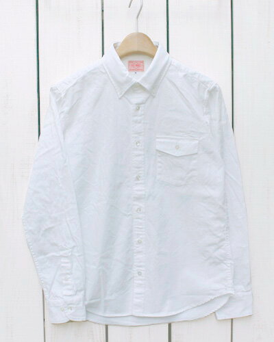 BIG MIKE Flap Pocket Oxford BD Shirts Long Sleeve / White / washed ビッグ マイク オックスフォード ボタンダウン シャツ フラップ ポケット付き 長袖 ホワイト / 洗い big mike work ワークシャツ 日本製 ビジカジ オンオフ