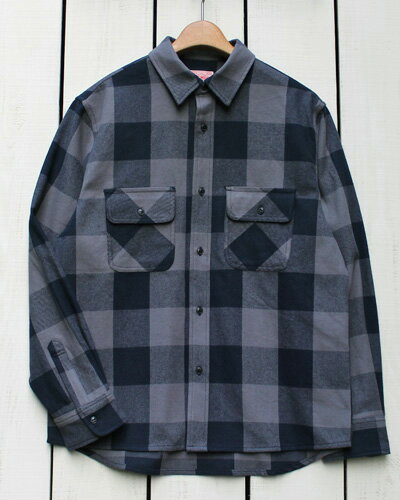 BIG MIKE Heavy Flannel Shirts long sleeve check Grey x Navy ビッグ マイク ヘビー フランネル シャツ 長袖 チェック ネルシャツ ワーク グレー ネイビー / ブロック big mike work ネルシャツ ヘビーネル