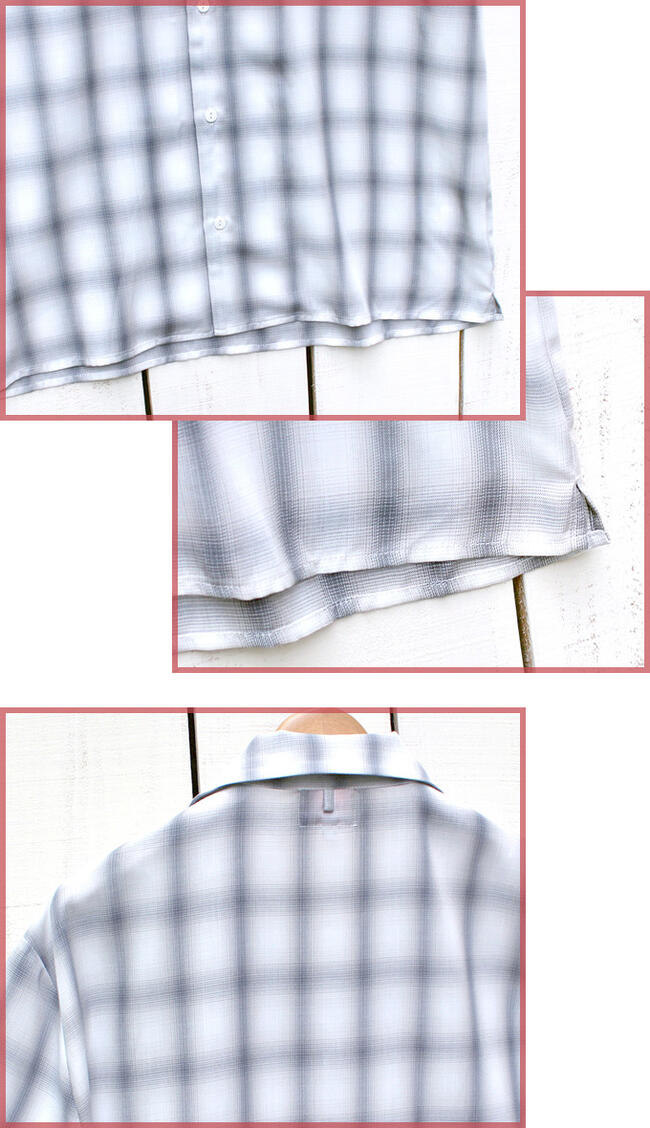 BIG MIKE Ombre Check SS Shirts rayon mix relax fit / Wht x Gry ビッグマイク オンブレー チェック 半袖 シャツ レーヨン混 リラックスフィット オープンカラー オンブレ ホワイト グレー big mike work
