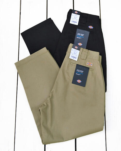 Rakuten - Dickies Tack Front Work Pants / 2-Col relax fit / twill chino ディッキーズ 2 タック ワーク パンツ カーキ ブラック / リラックス フィット チノ ワイド テーパード ポリエステル コットン ツイル dickies