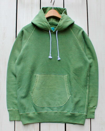 Good On Raglan Pullover Hood Sweat / parka Matcha Pigment グッドオン プルオーバー フード スウェット プルパーカー 裏毛 コットン 抹茶 マッチャ グリーン 製品染め men / made in japan 日本製 goodon good on