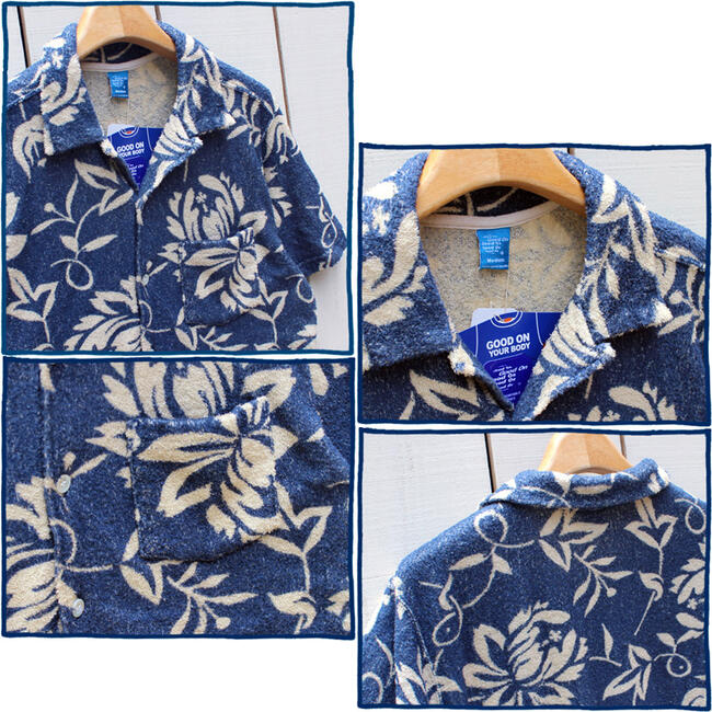 Good On Retro Flower D-Pile Open Shirts short sleeve pocket print & overdye / Navy グッドオン グットオン レトロ フラワー ダブルパイル シャツ 半袖 オープンカラー ネイビー / プリント 製品染め 日本製 good on 2