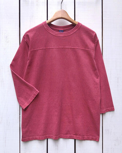 Rakuten - Good On 80s Football Tee / P- F.Red pigment dye / 3/4 sleeve グッドオン グットオン エイティーズ フットボール Tシャツ エフ レッド ピグメント 製品染め 7分袖 胸切替 日本製 goodon