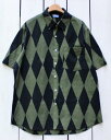 jawandi Batik SS Basic Shirts / cotton Dahlia / Olive Black ジャワンディ バティック 半袖 シャツ コットン 貝ボタン 巻き縫い 総柄 ろうけつ染め ダイヤ柄 オリーブ ブラック jawandi