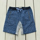 MADE BY JIMMY YANG Street Shorts / Short Pants Blue With Blue Squiggle メイド バイ ジミー ストリート ショーツ / キャンバス 総柄 プリント ポケット 切替 ブルー スクィグル cotton made by jimmy surf beach