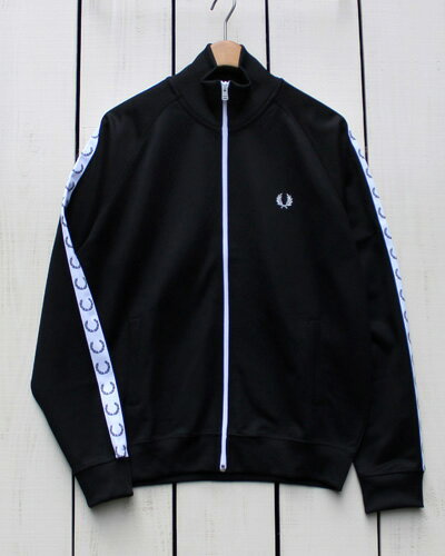 フレッドペリー Fred Perry Taped Track Jacket zip up rib / Black 198 フレッド ペリー トラック ジャケット / ジャージ ロゴ ライン テープ ワンポイント スポーツ ストリート モッズ パンク ブラック 黒 / 定番 fred perry jersey